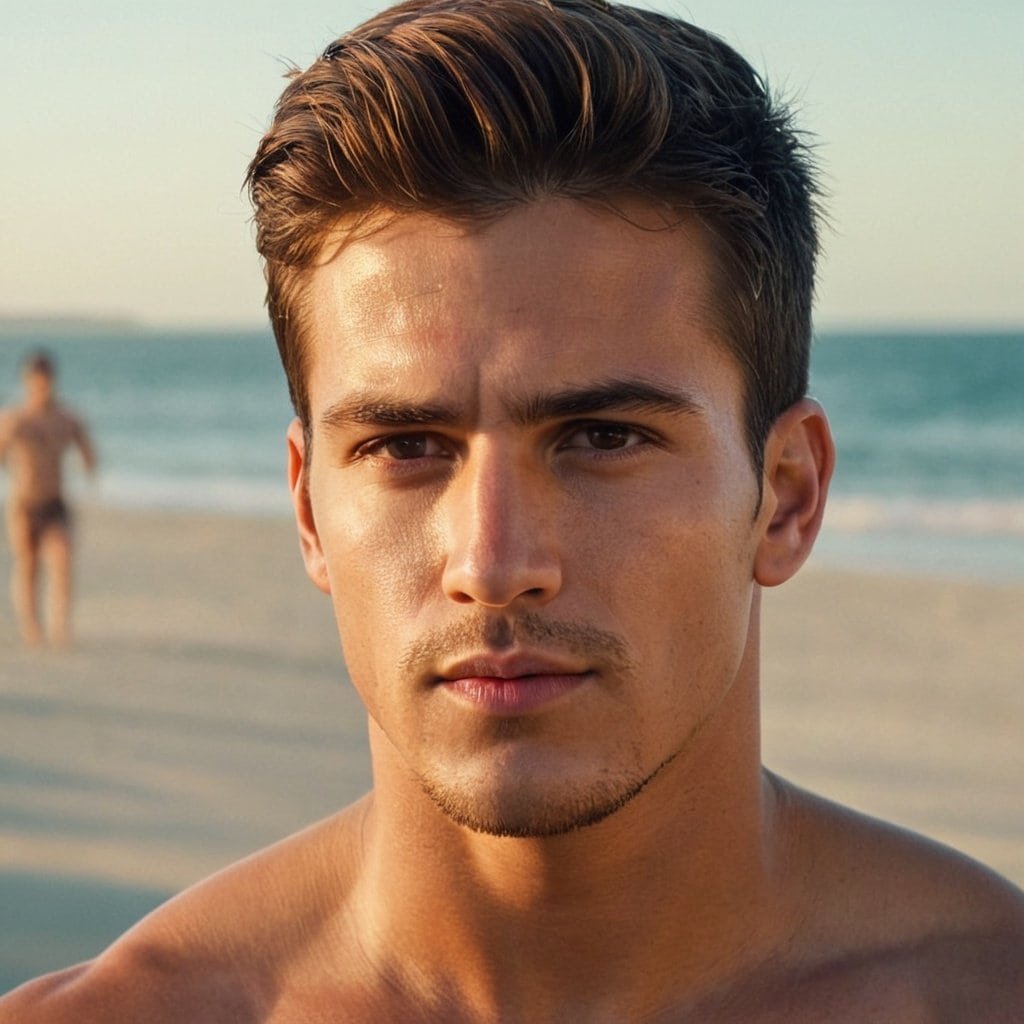 Hombre joven disfrutando del sol en la playa representando vitalidad juventud y bienestar para longevidad saludable