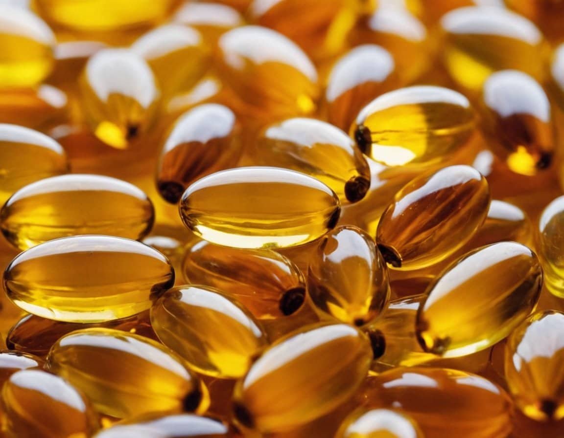 Gotas de aceite de pescado en color ámbar, enriqueciendo la salud y la nutrición.