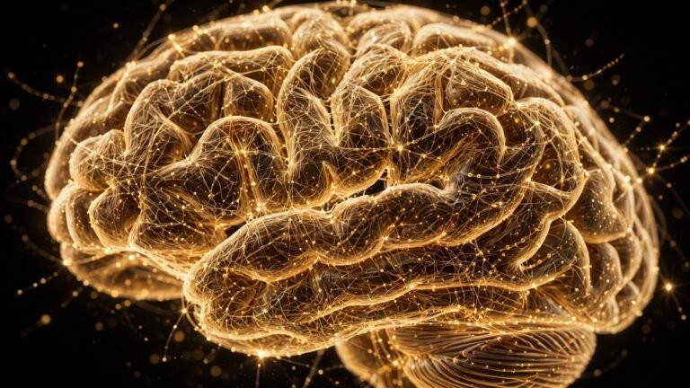 curiosidades del cerebro: cerebro humano dorado hecho de luz y conexiones neuronales