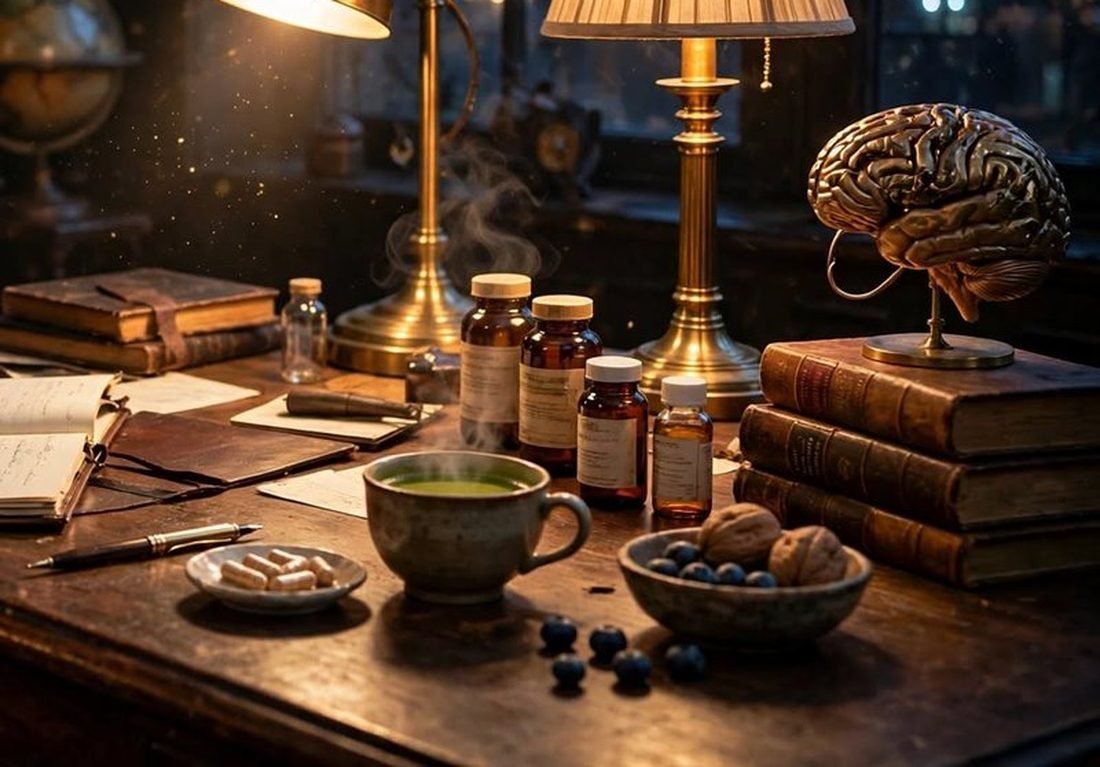 suplementos para el cerebro sobre un escritorio